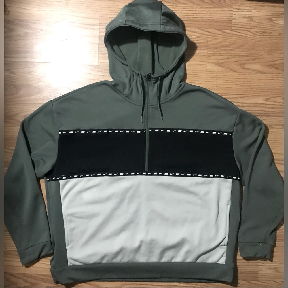 Vintage Nike Large Color Block Hoodie Sweatshirt 1/4 Zip Green Pullover